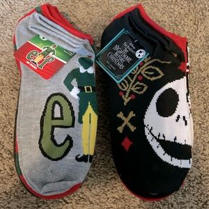 2 packages (12 pr) of women’s no show Elf and Nightmare Before Christmas socks.